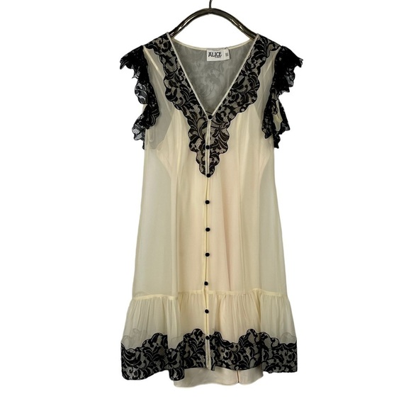 ALICE BY TEMPERLEY FLORAL LACE COQUETTE CABARET BUTTON DOWN SLIP DRESS - Picture 3 of 15